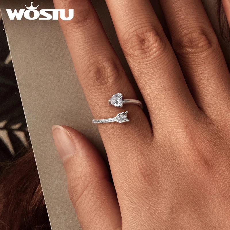 WOSTU Real 925 Sterling Silver Stacking Open Rings Simple Heart Pet Paw Cross Snake Adjustable Rings Party Holiday Jewelry Gift
