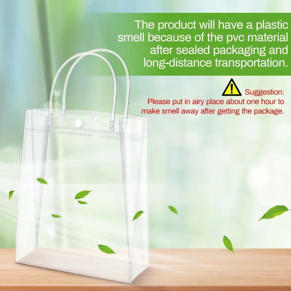 Clear PVC Gift Bags with Handles Reusable Plastic Wrap Tote Bags Transparent Shopping Bag for Christmas Party Favors Merchandise