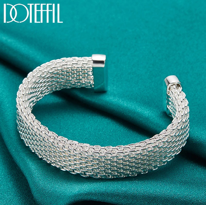 DOTEFFIL 925 Sterling Silver 10mm Braided Bangles For Women Wedding Engagement Party European American Style Bracelet Jewelry