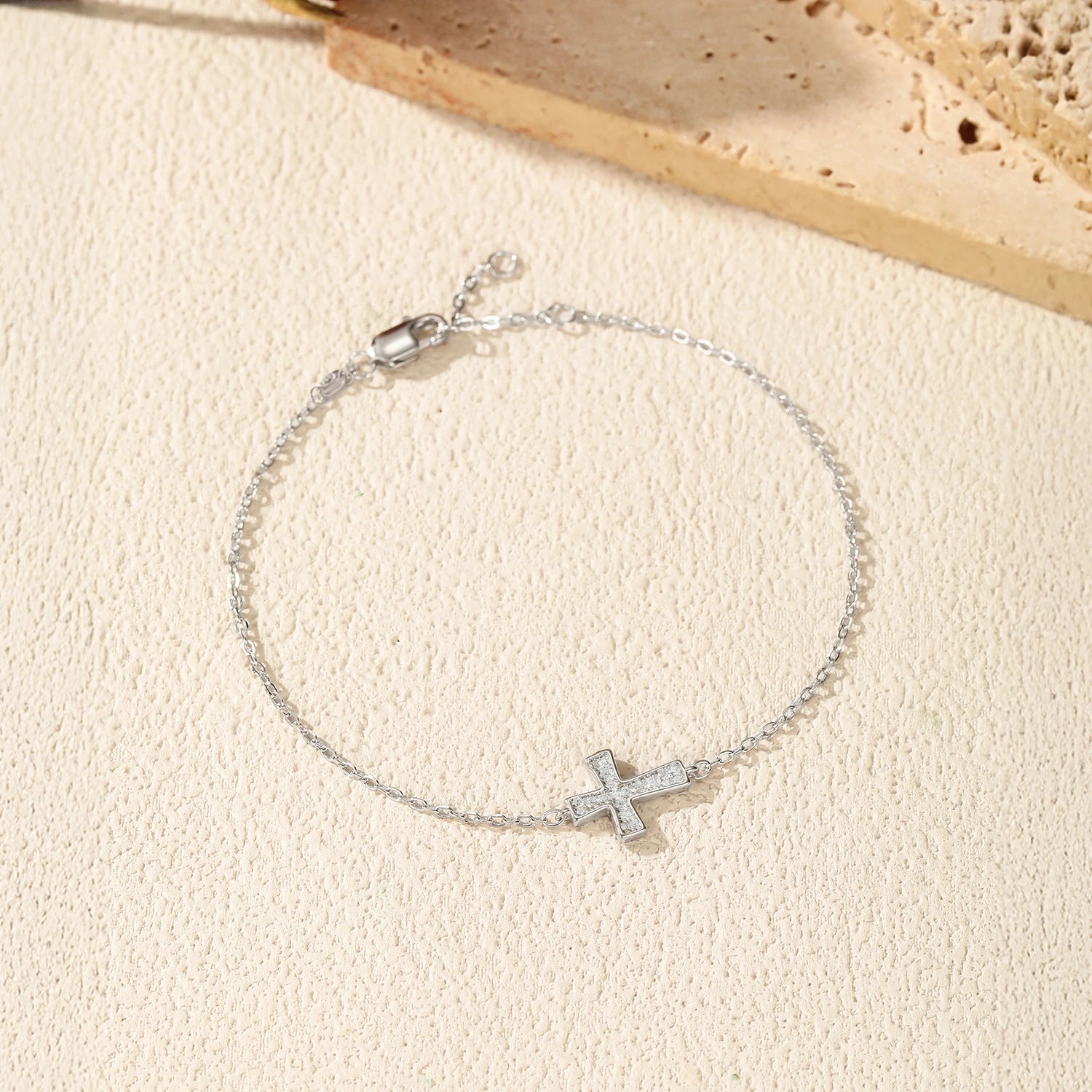 MODIAN D Color VVS1 Sparkling Moissanite 925 Sterling Silver Classic Simple Cross Link Chain Bracelet For Women OL Fine Jewelry