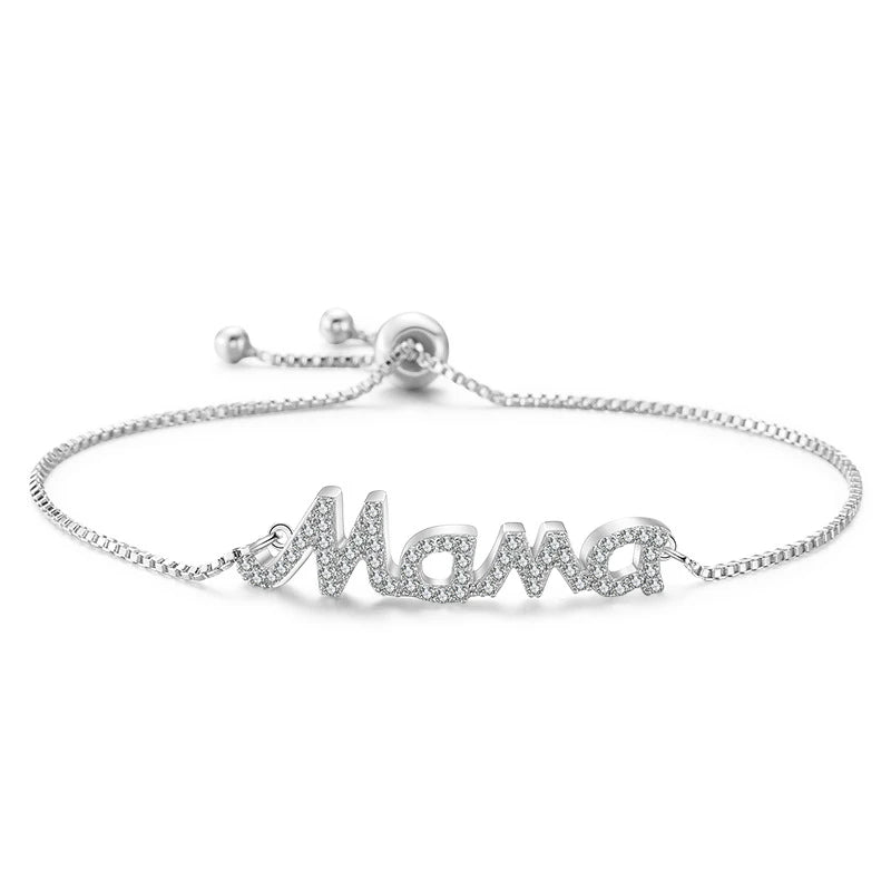 Exquisite Mama Letter Bracelet For Women Sparkling Crystal Zircon Adjustable Chain Bangle Mother's Day Mom Birthday Jewelry Gift