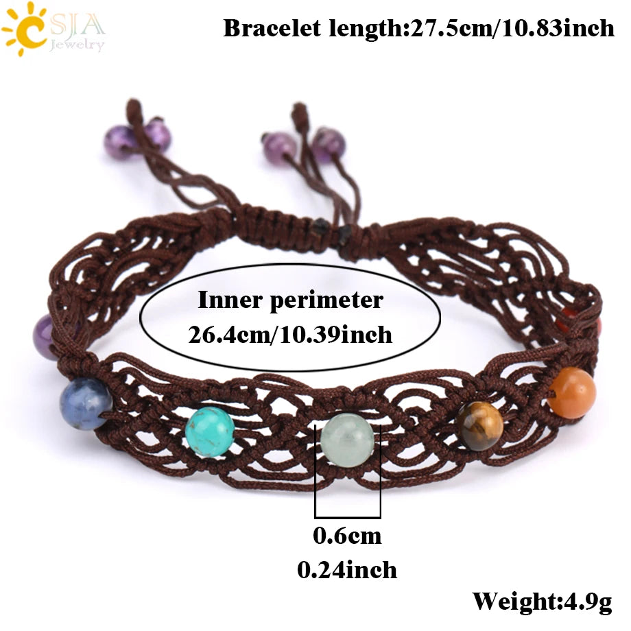 CSJA Turquoise Man Bracelet Bohemian Handmade Braides Bangle Indian Agate Crystal Beaded Double Layer Bracelets Women Homme S625