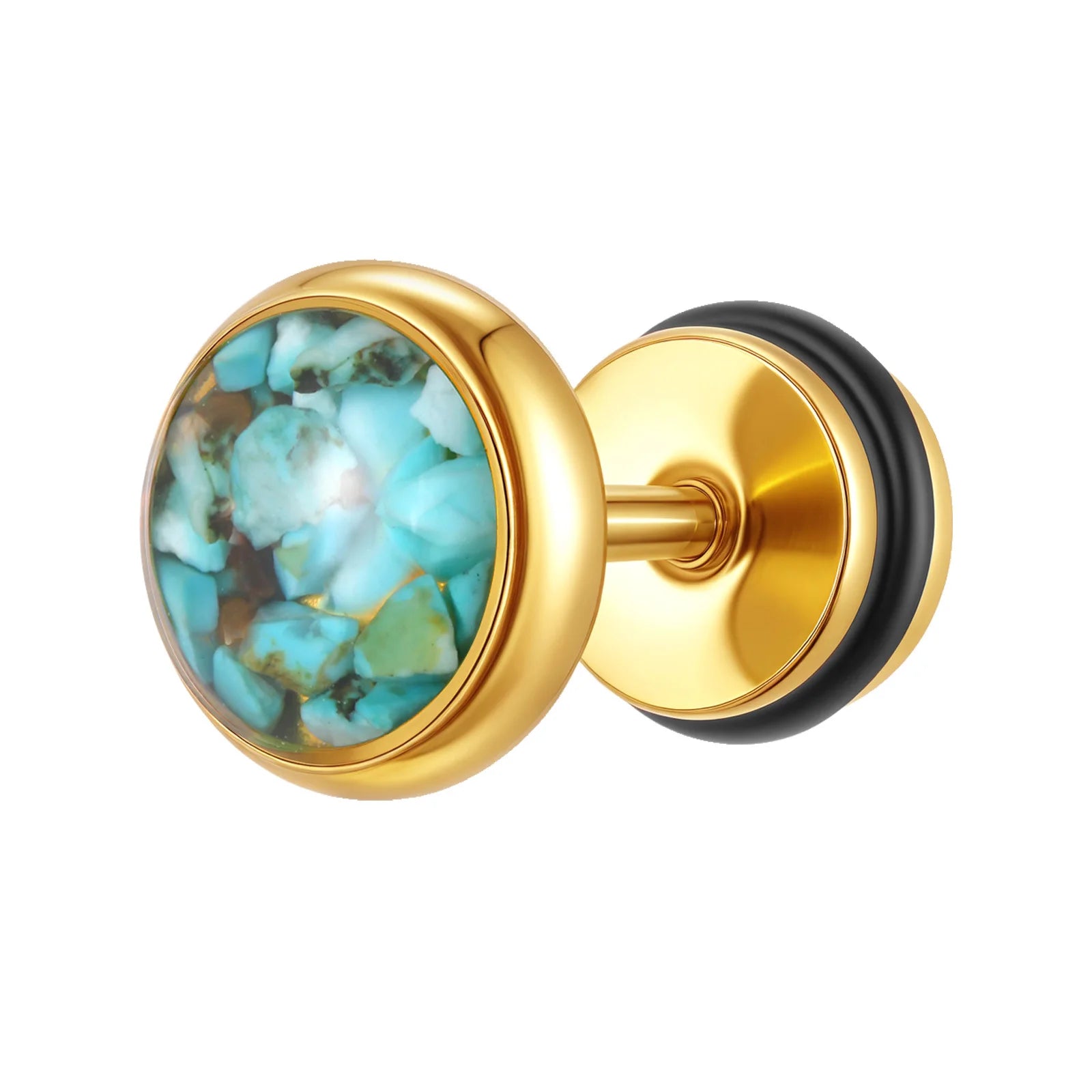 Vnox Irregular Turquoise Stones Stud Earrings for Women Men, Clear Enamel Round Small Earrings,Stainless Steel Ear Jewelry