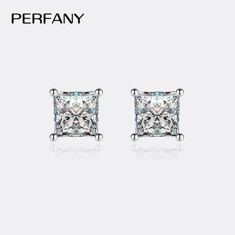 PERFANY 0.6-2CT Moissanite Earrings for Women S925 Pure Silver Square Cut Simulated Diamond Earrings Wedding Jewelry
