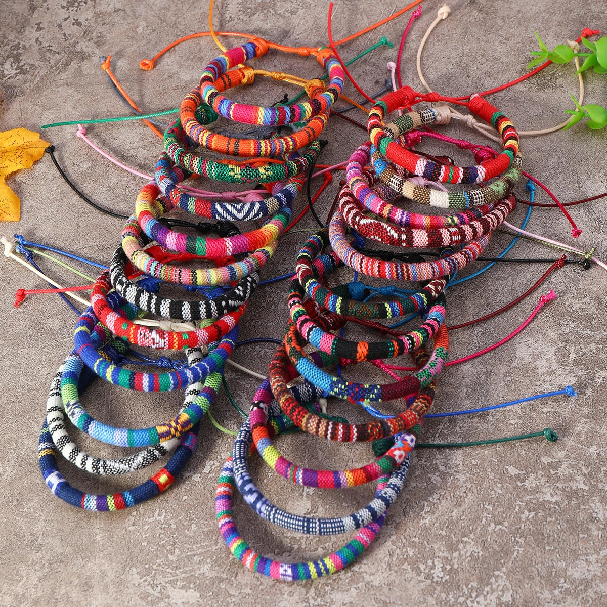 24pcs Bohemian 2 Style Woven Bracelets Set, Random Colorful Cloth Art Friendship Surf Bracelet For Men Women