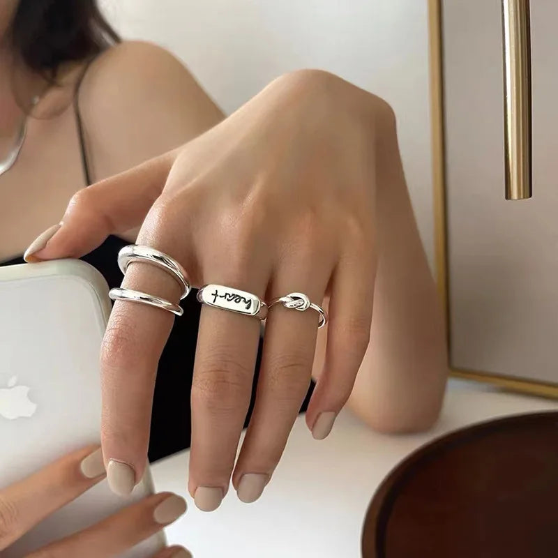 925 Sterling Silver Geometric Unique Double Lines Rings for Women Bohemian Adjustable Open Vintage Ring For Party Birthday Gift - Madeinsea©