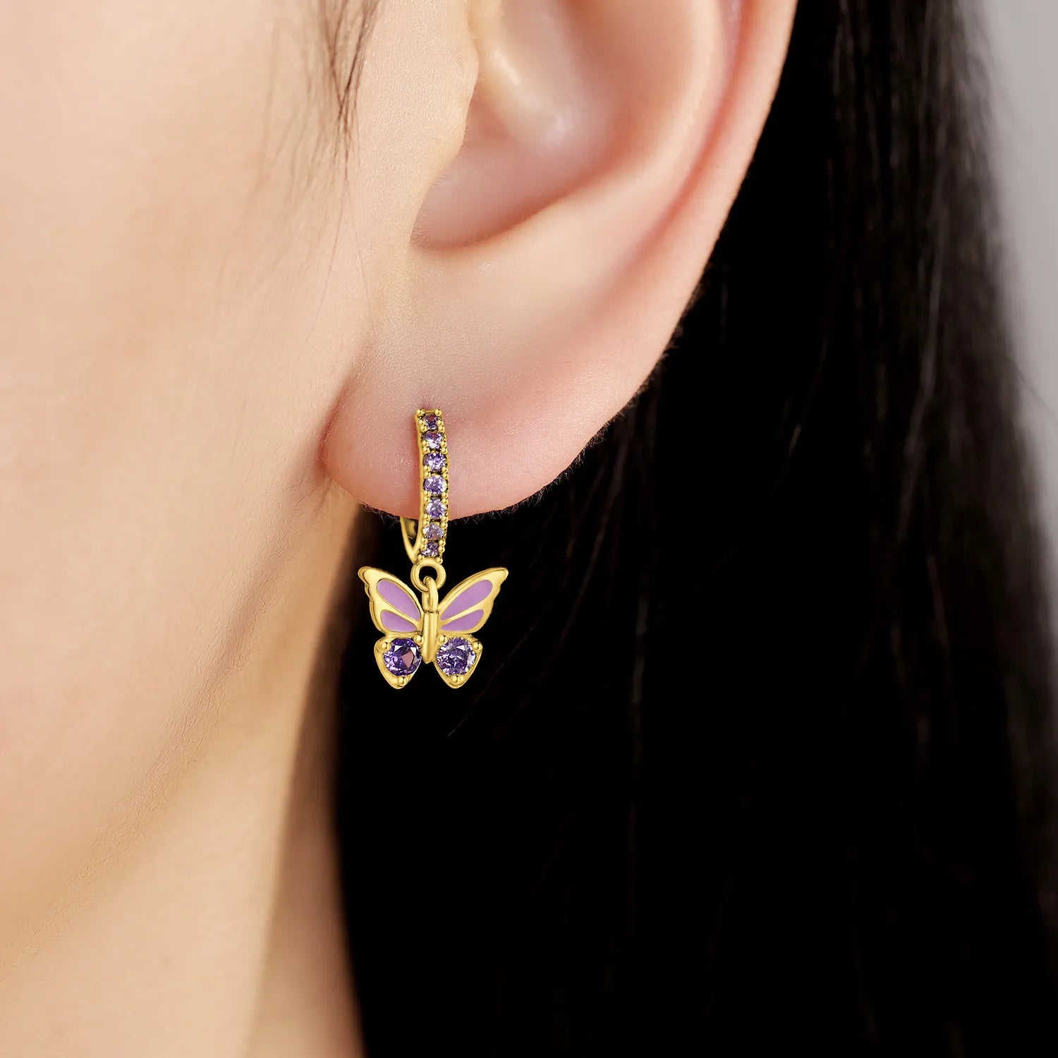 PANPOKI 925 Sterling Silver Purple Butterfly Insect Drop Earrings Women Earrings Charm Fashion Versatile Party Jewelry Gifts