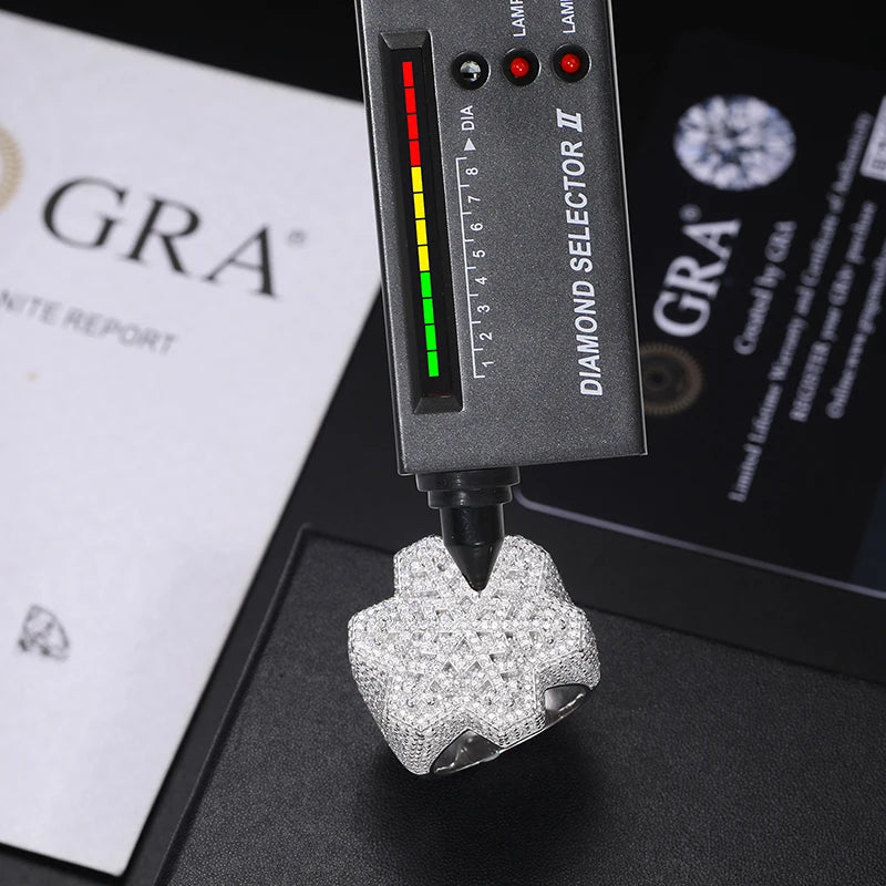 Full Moissanite Silver 925 Ring Snowflake Hip Hop Sparkling Finger Rings Jewelry for Men Women with Certificate Plated 18k Gold