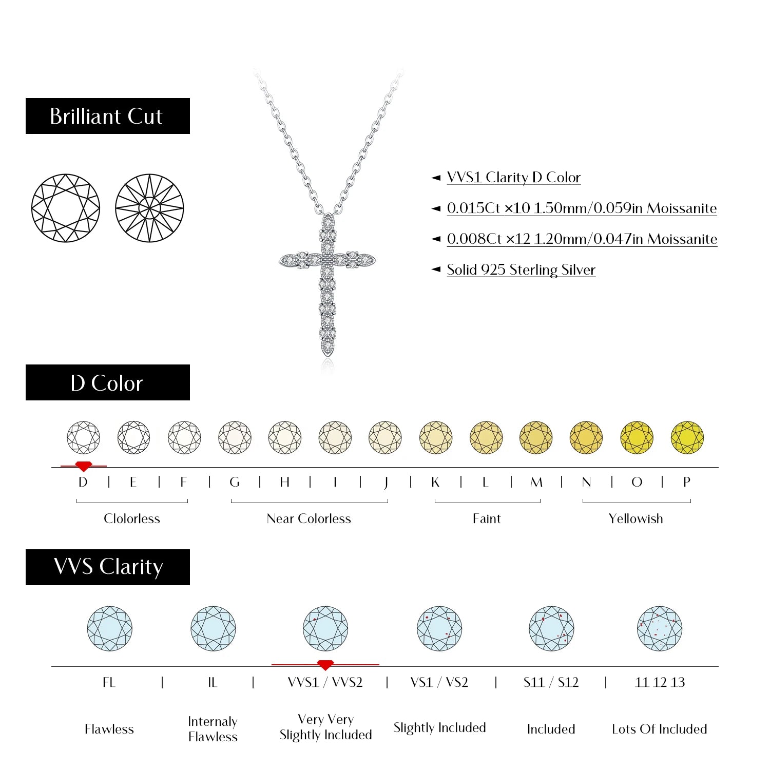 MODIAN D Color Moissanite Necklace 925 Sterling Silver Sparkling Cross Link Chain Pendant Necklaces For Women Fine Jewelry
