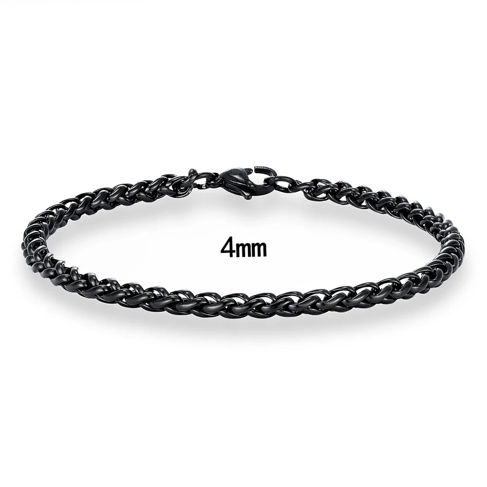 MKENDN Punk Rock Style Keel Chain Bracelet Thickness 2/3/4/5/6mm Hypoallergenic Four-Side Twist Chain For Men Women Fashion Gift