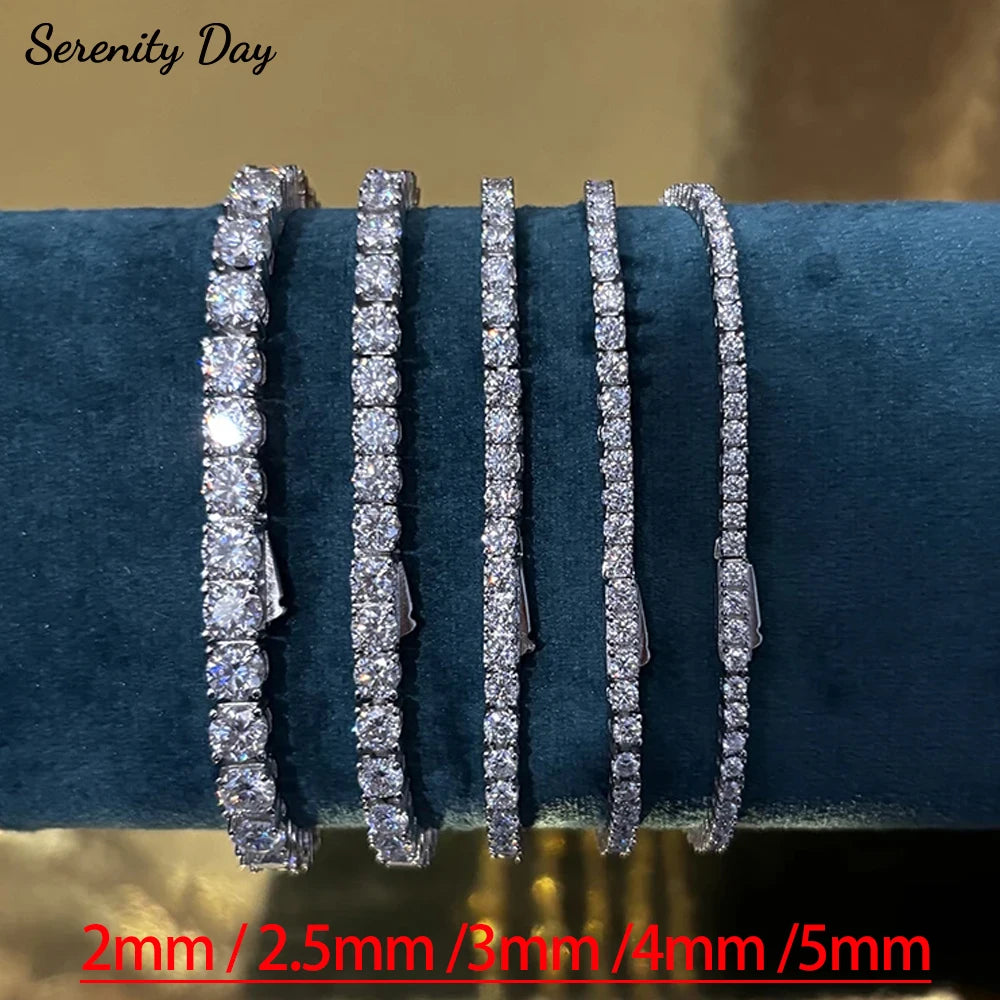 2mm 2.5mm 3mm 4mm 5mm Moissanite Tennis Bracelet for Women Men 100% S925 Sterling Silver Hidden Spring Lock Bracelet Plated 18K - Madeinsea©