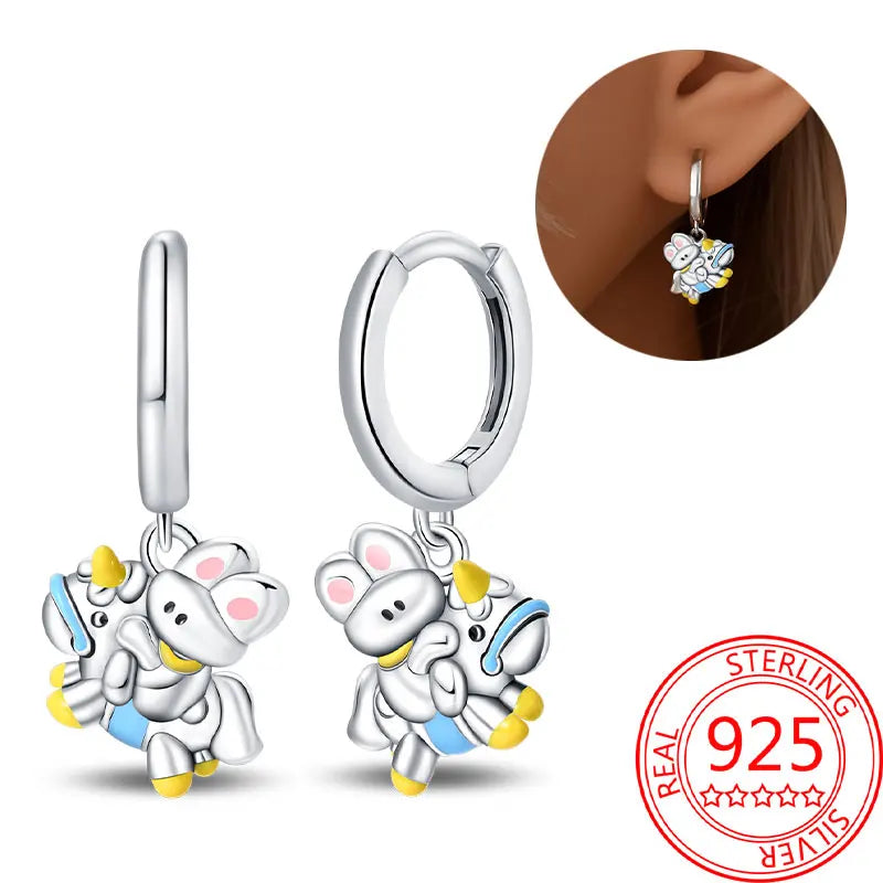 Hot Sale Bee Earrings For Girl Lovely Yellow Black Dancing Bee Happy S925 Hoop Earrings Birthday Gift Silver Jewelry