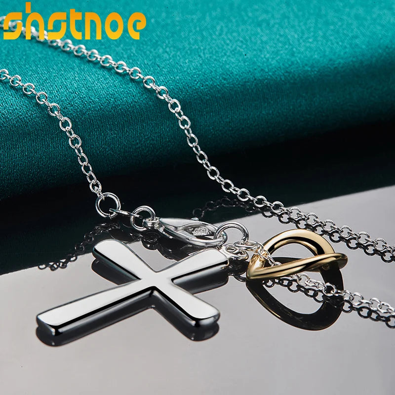925 Sterling Silver 16-30 Inch Chain Glossy Cross Pendant Necklace For Man Women Engagement Wedding Fashion Charm Jewelry