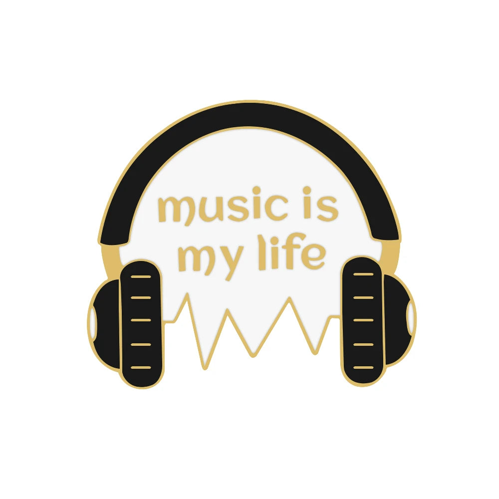 Personality Music Enthusiast Badges Pins MUSIC IS MY LIFE Earphone CD Brooches Kids Backpack Decoration Pins Jewelry Gift Girl