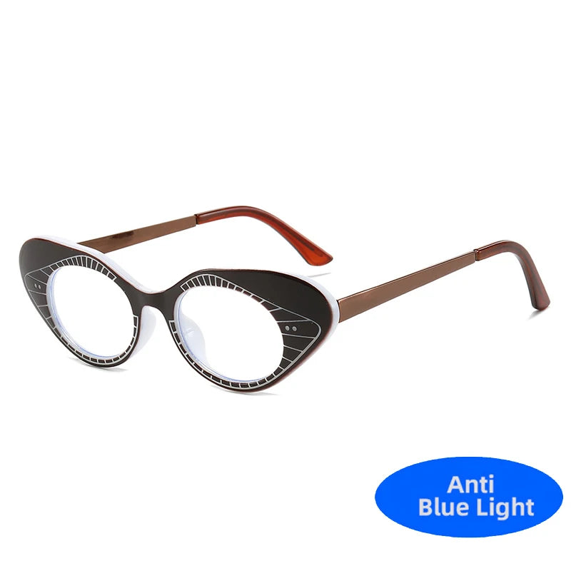 2025 Metal Cat Eye Stripe Anti Blue Light Glasses Women Small Y2K Optical Spectacles Frame Fashion Rivet Prescription Eyeglass