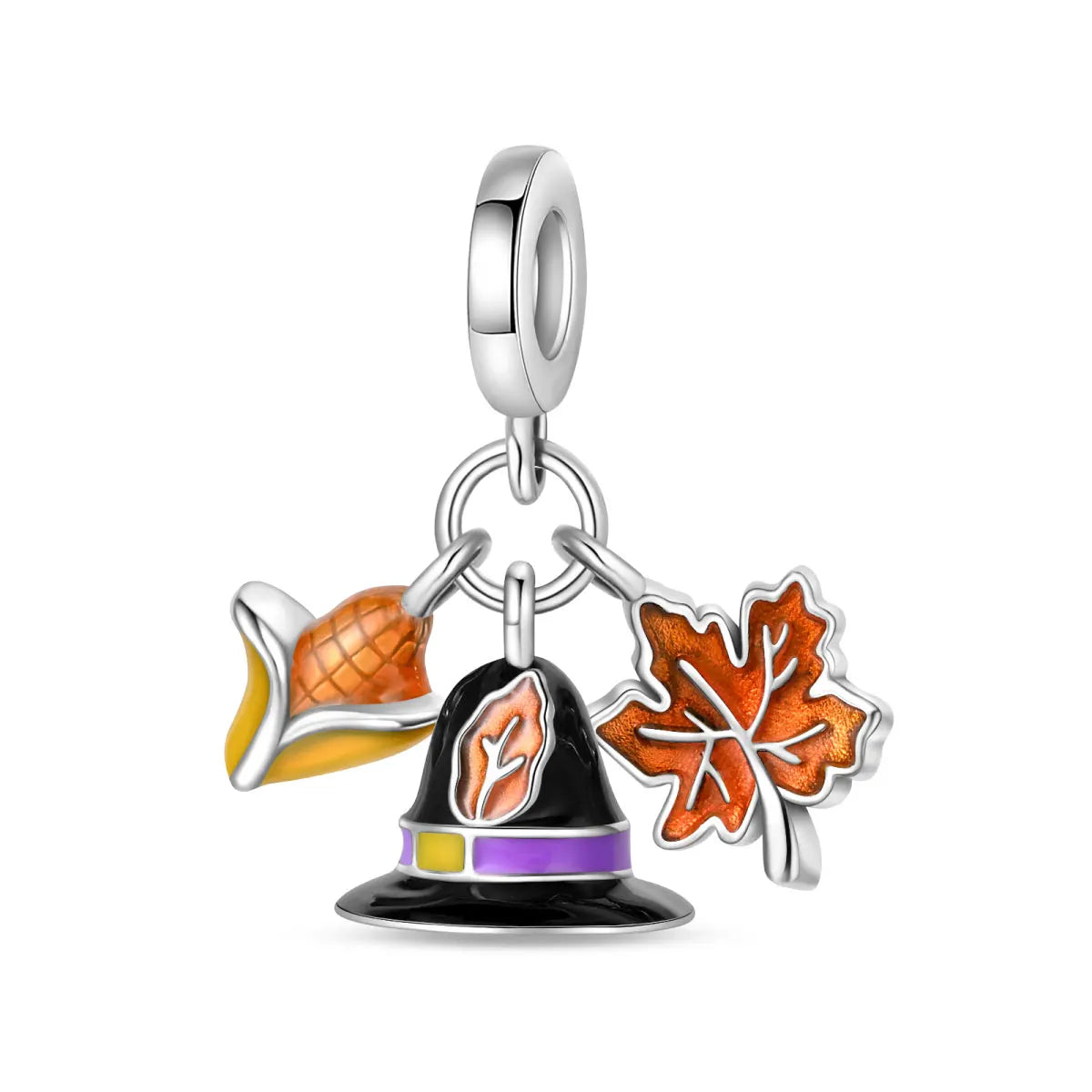 Fashion Autumn 925 Silver-Plated Squirrel Maple Leaf Pumpkin Yellow Charms Beads Fit 3mm 925 Original Bracelets DIY Jewelry