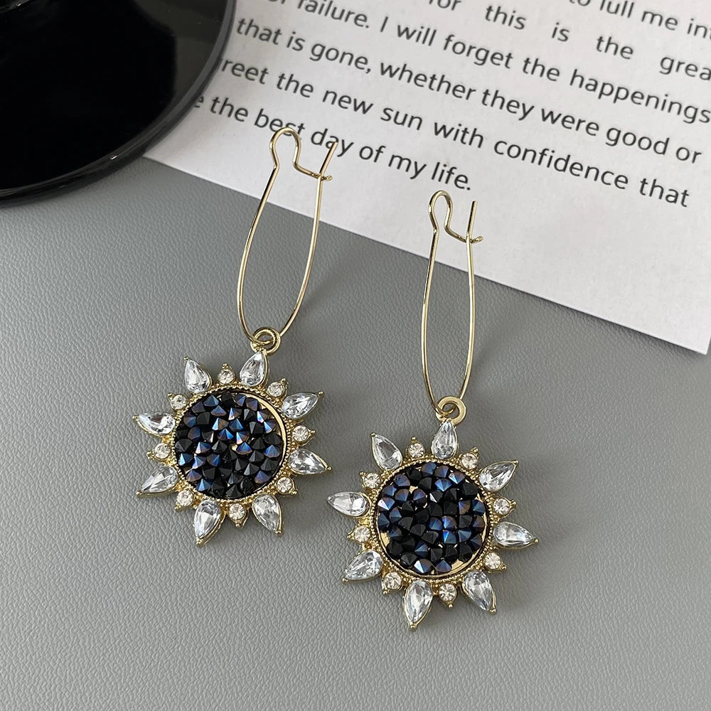 AENSOA Korean Navy Blue Round Tassel Hanging Earrings for Women Fashion Geometric Circle Pearl Drop Earrings Statement Jewelry