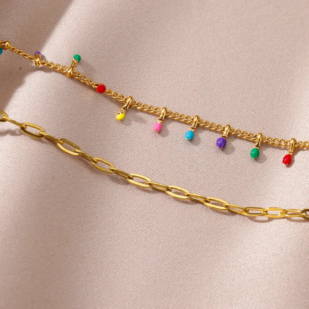 Colorful Boho Drops Anklets For Women Gold Color Stainless Steel Geometric Anklet Luxury Wedding Aesthetic Summer Jewelry Gift