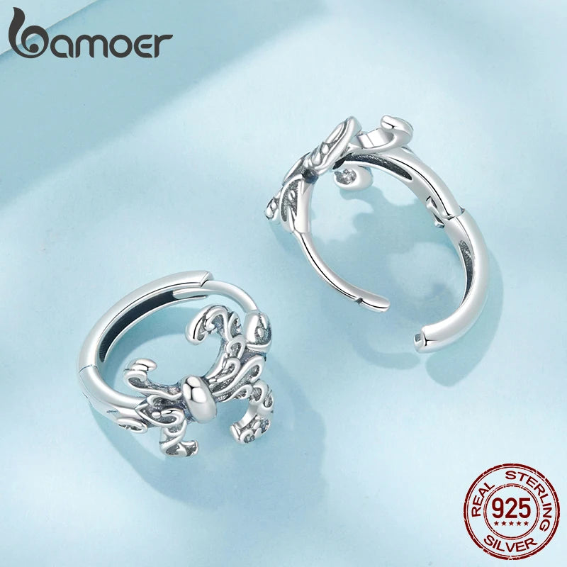 BAMOER Solid 925 Sterling Silver Retro Iris Hoop Earrings Floral Pattern Huggie Earrings for Women Classic Fine Jewelry