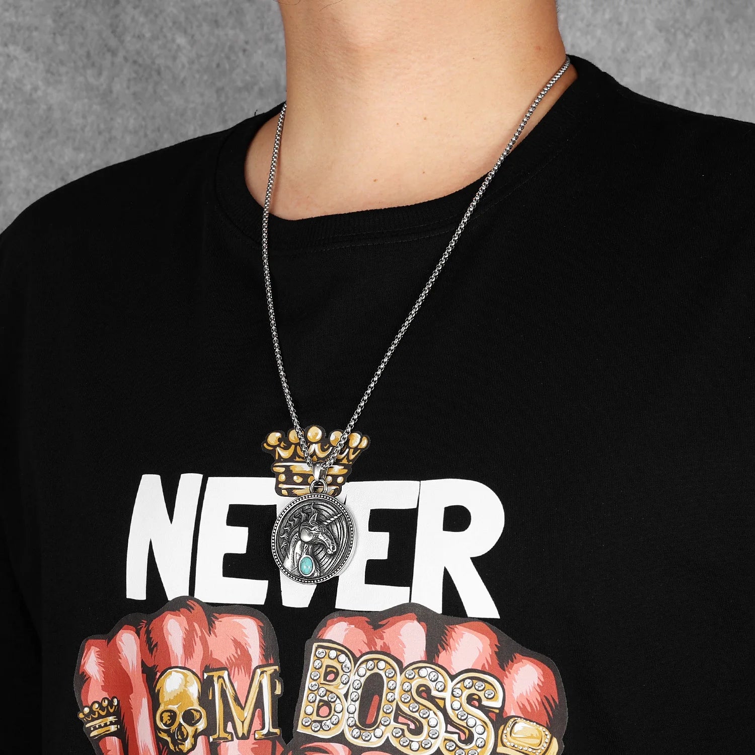 Unicorn Gem Pendants Men Necklaces 316L Stainless Steel Turquoise Chain Rock Hip Hop for Friend Male Jewelry Gift Dropshipping