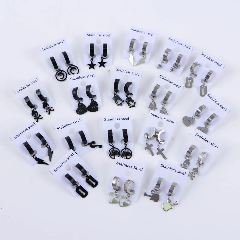 20 Teile/los 4mm Punk Edelstahl Ohrstecker mit Mond Sterne Anhänger für Männer Frauen Hip Hop Piercing Ohr Schmuck Zubehör