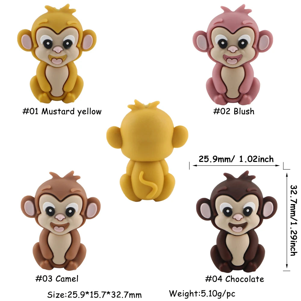 Lot de 5 ou 10 perles en silicone stéréoscopiques en forme de pingouin et de singe pour la fabrication de porte-clés et de bracelets faits à la main