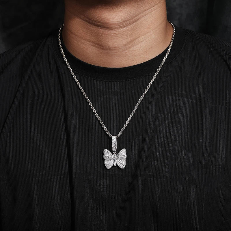 Original Women Luxury Full Iced Out Moissanite Butterfly Pendants Fashion Silver 925 Charms Jewelry Man Necklace Chain Wholesale