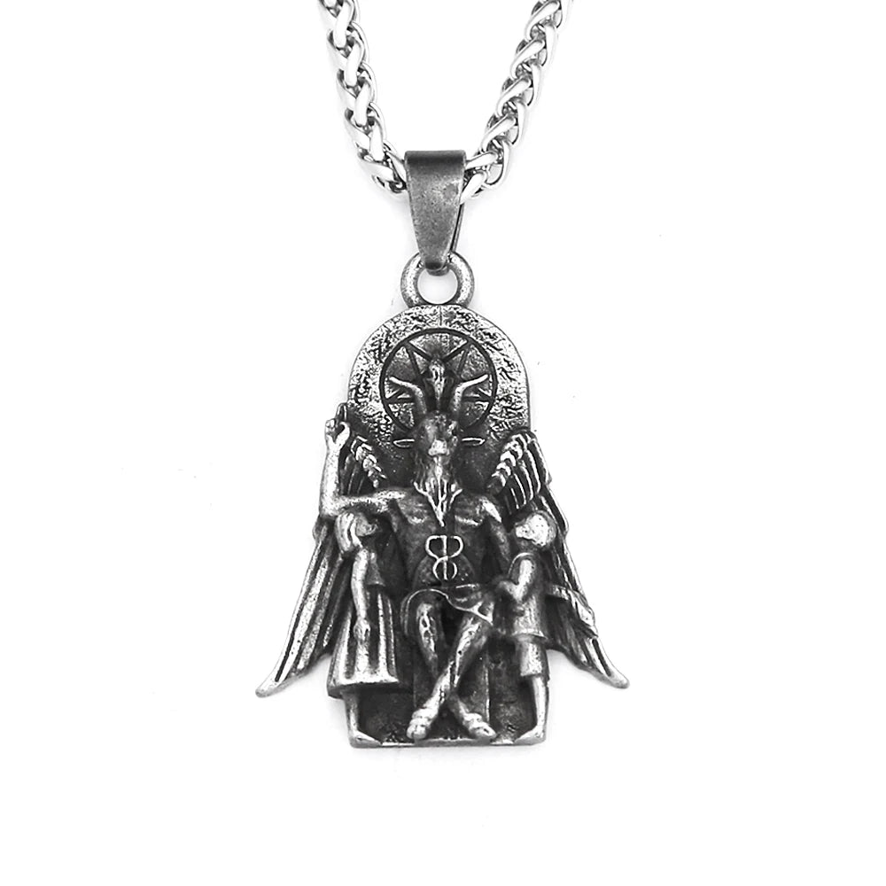 New Vintage Lucifer With Anubis Charm Pendant 316L Stainless Steel Baphomet Goat Satanic Necklaces For Men Amulet Jewelry Gifts
