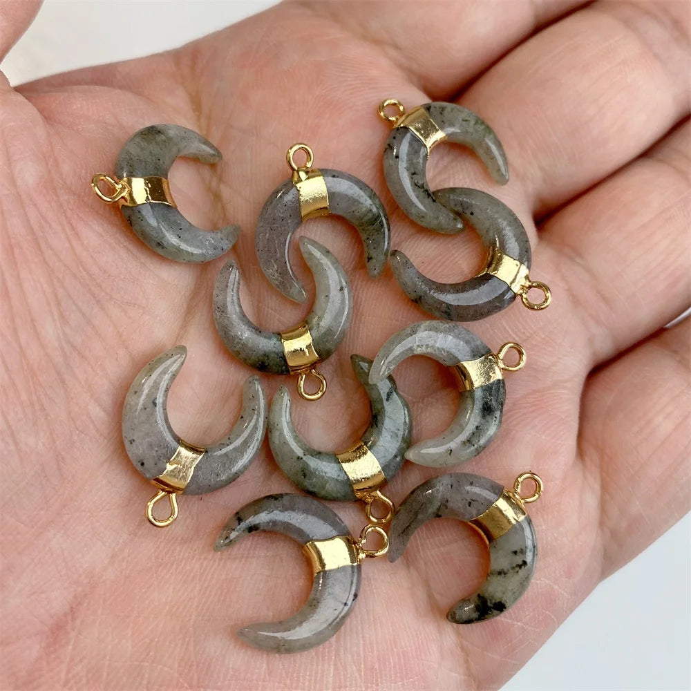 3PCS/lot Natuarl Moon Shape Gems Stone Pendant 16x15mm Labradorite Lapis Lazuli Jade Charms For Jewelry Making Necklace Earrings