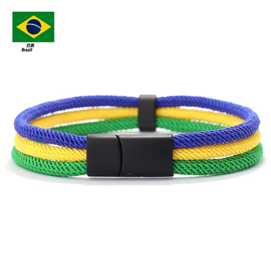 Multi Color Size National Flag Color Charm Bracelet Unisex Detachable Magnet Buckle Wrap Braslet Grade A 4mm Rope Braclet Joias