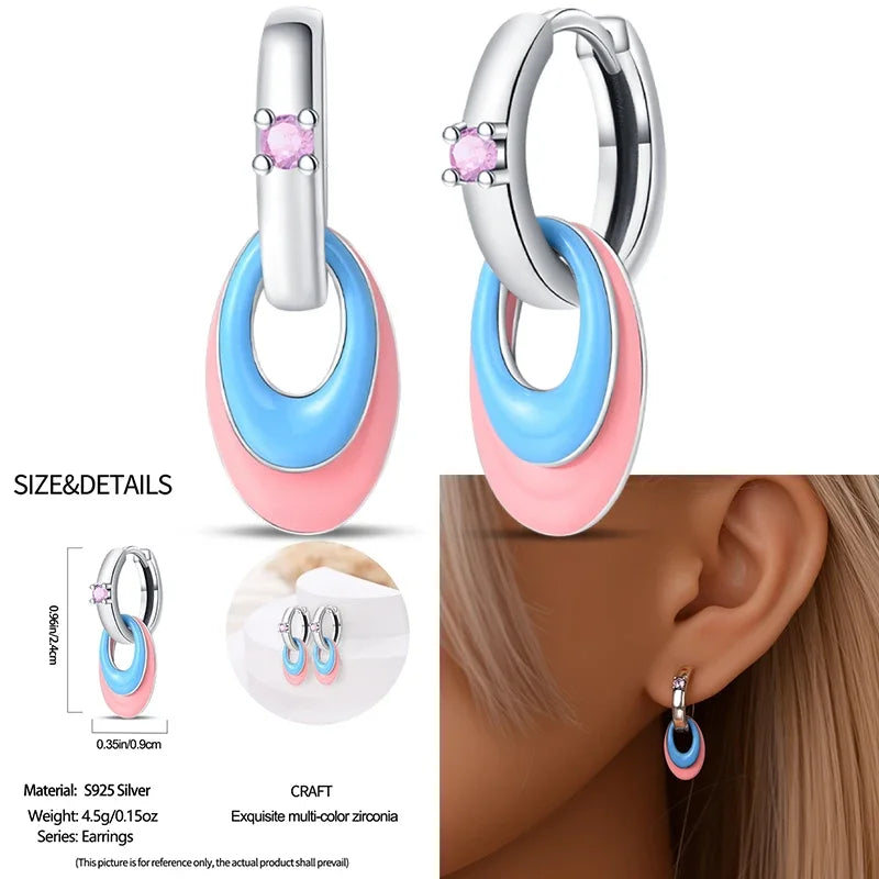 925 Sterling Silver Christmas Blue Snowflakes Tassel Diamond Earrings Red Bow for Women Creative Jewelry Christmas Themed Gifts