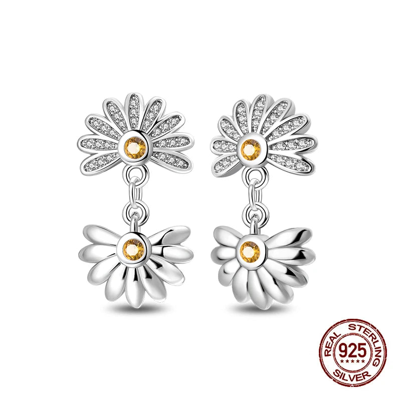Springtime Earring For Women 925 Sterling Silver Bee Magritte Flower Butterfly Double Hoop Earrings Jewelry Fine New Year Gift