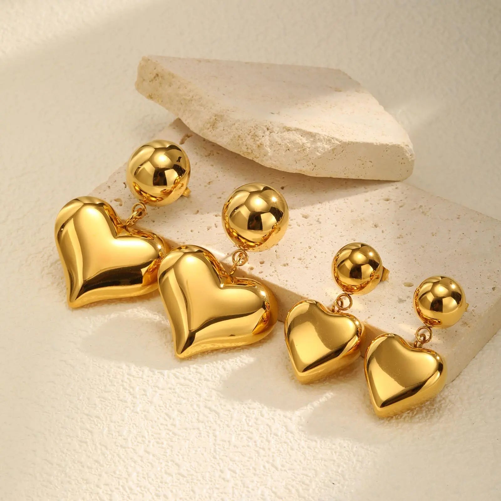 Vnox Hollow Bubble 3D Heart Dangle Drop Earrings Gift for Women Mom, Gold Plated Stainless Steel Anti Allergy Piercing Earrings