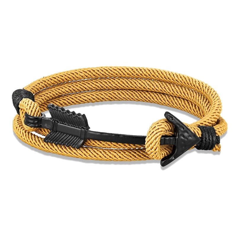 MKENDN Minimalist Multilayer Nautical Rope Bracelet Black Arrow Anchor Bracelets For Men Women lovers' Jewelry Wrap Metal Hooks