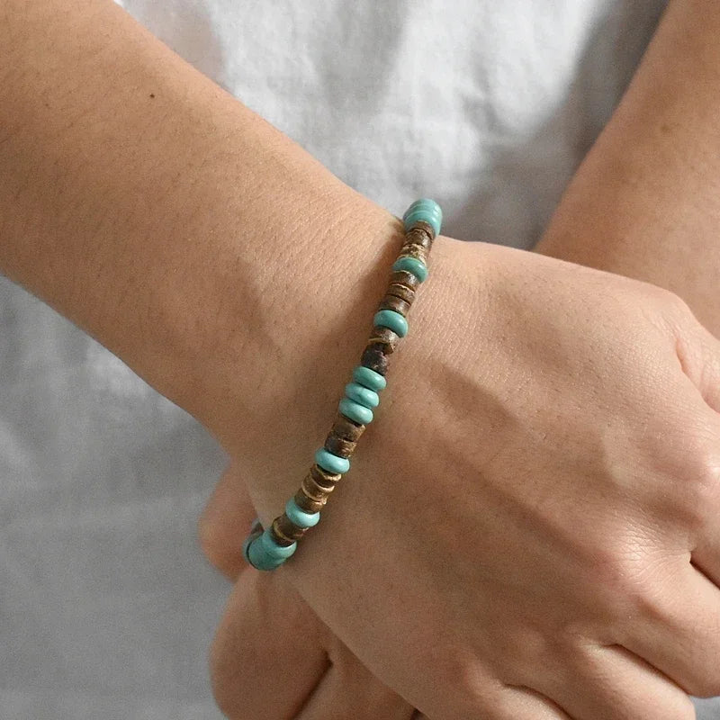 New Simple Men Natural Coconut Shell Bead Bracelet Vintage Meditation Wooden Braclet Healing Braslet Handmade Pulsera Homme