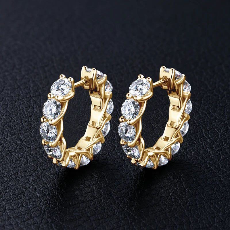 OXTAO D Color 4mm Moissanite Earring Ladies 925 Sterling Sliver Eternity Luxury Hoop Earrings 14K Yellow Plated Wedding Jewelry