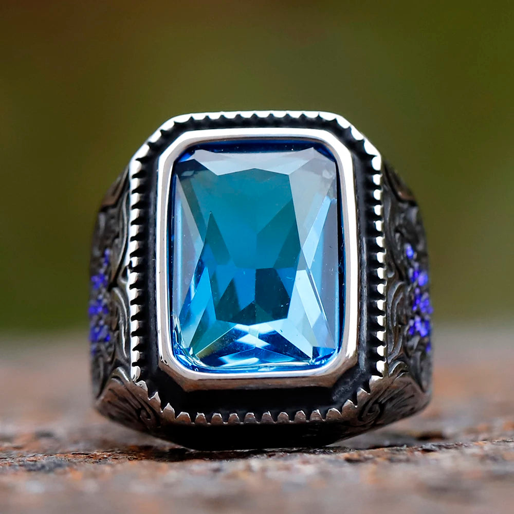 New Unique Design 316L Stainless Steel Turkish Stone Ring CZ Ring For Men High Quality Zircon Jewelry Gift