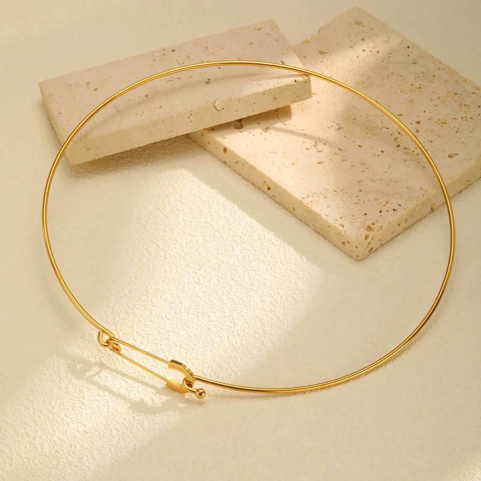 Vnox Simple Stainless Steel Choker Necklace For Women Round Gold Plated Lightweight Jewelry Fashion Neck Collar Daily Wear