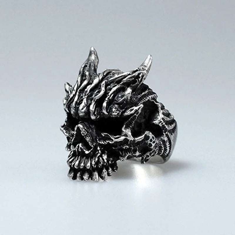 Retro Dark Rakshasa Skull Ring For Men Punk Gothic Rock Hiphop Open Ring Biker Accessories Handmade Designer Jewelry Unisex Gift