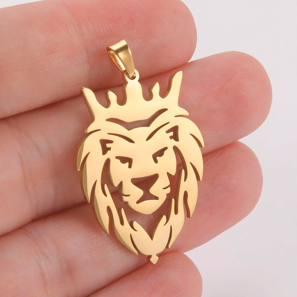Dawapara Lion Head Totem Pendant for Necklace Earrings Stainless  Steel Accessories DIY Charms for Jewelry Making