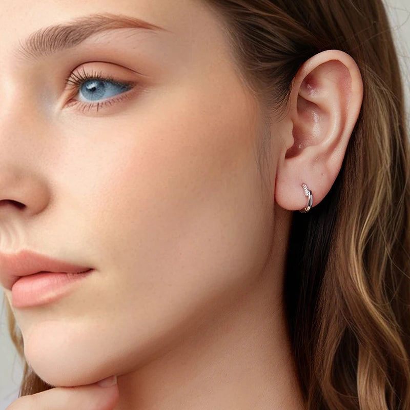 WOSTU S925 Simple Zircon Cross Hoop Huggie Earrings For Women 925 Sterling Silver Crossed Ear Cuffs Family Lover Jewelry Gift