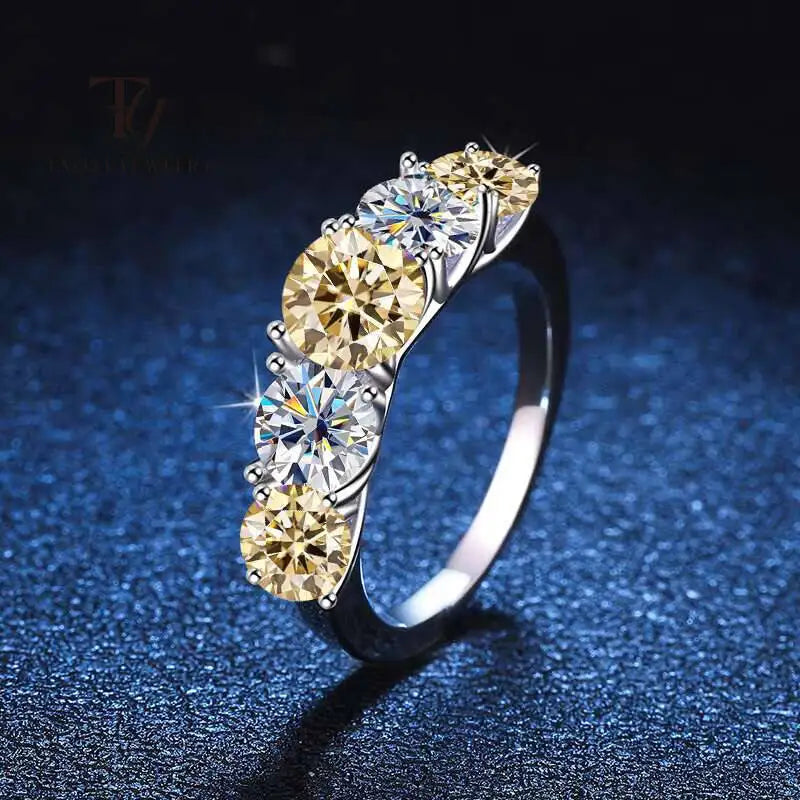 Classic 18k Plated 3.6CT All Moissanite Rings For Women 5 Stones Sparkling Diamond Wedding Band S925 Sterling Silver Jewelry