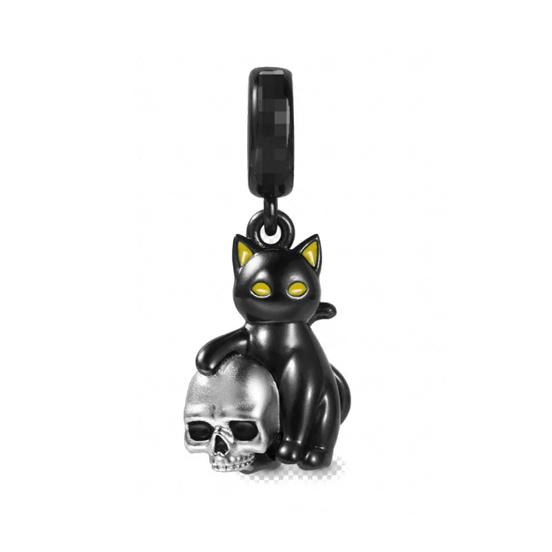 New 925 Silver Black Color Charm Cat Taiji Camera Parrot Guitar Pendant Dangle Bead Fit Original Bracelet Jewellery Gift dragon