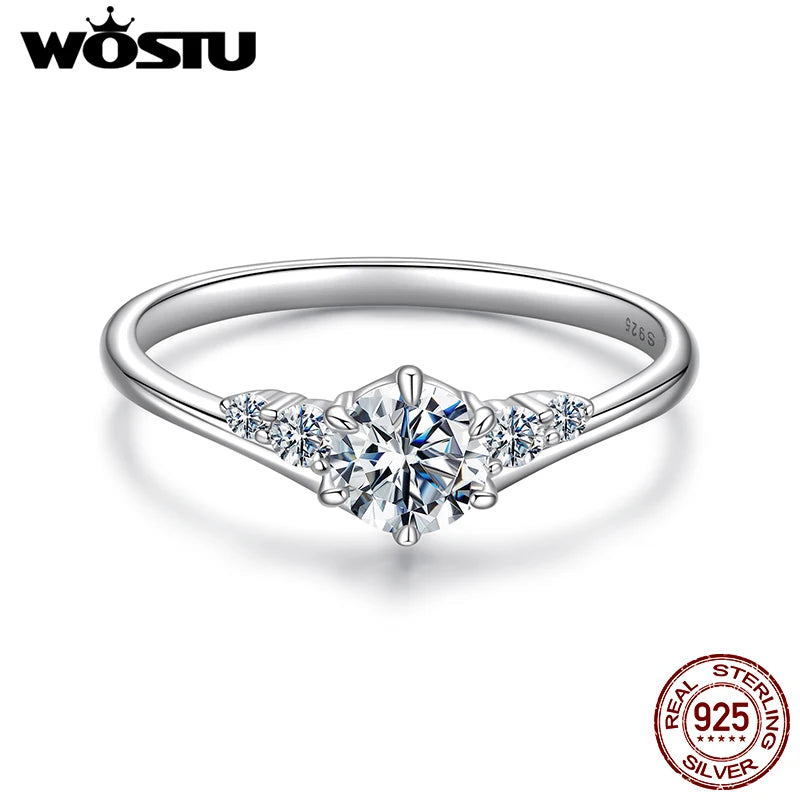 WOSTU Simple Eternity Moissanite Ring 925 Sterling Silver Sparkling Multi Gems Wedding Band Rings For Women Fine Jewelry Gift