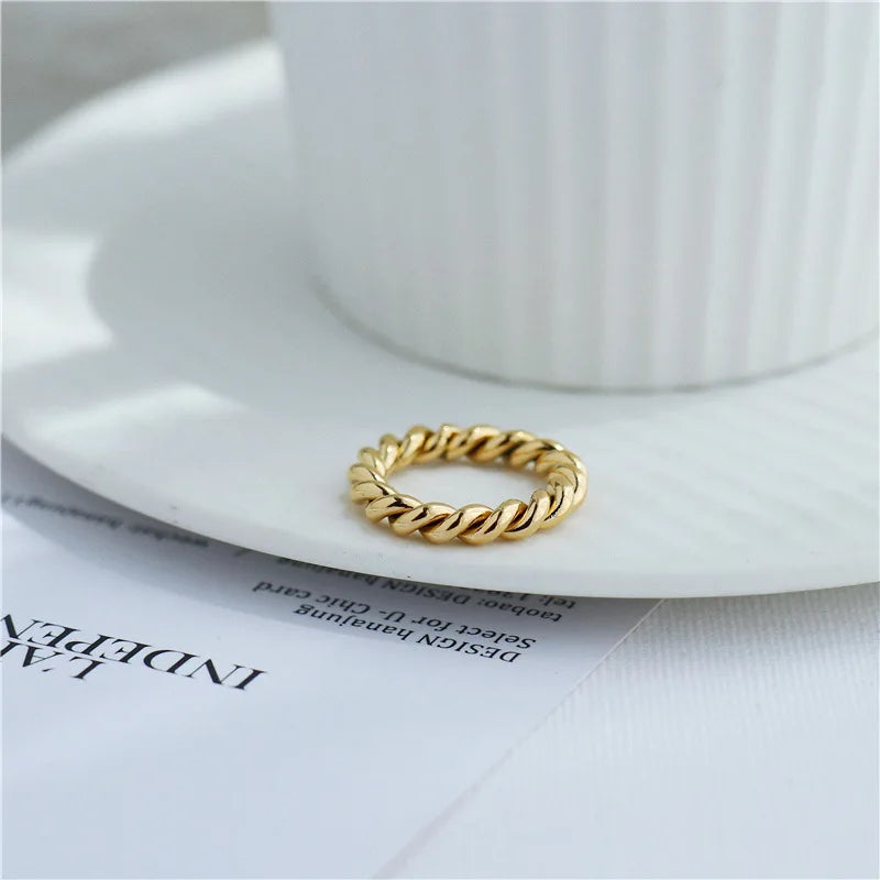4mm Minimalist Stainless Steel Cute Twisted Chain Ring for Women Girls Braided Ring Waterproof  Jewelry Gift