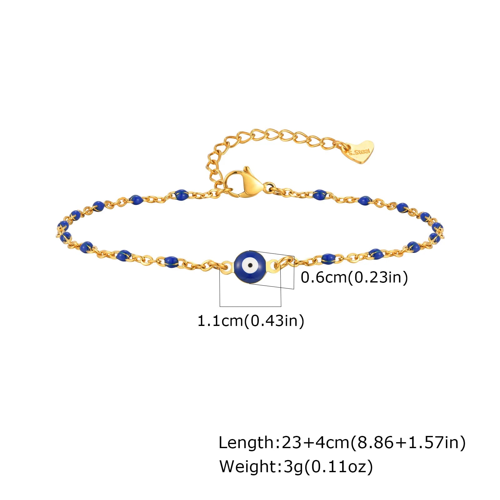 Bracelets de cheville vintage Vnox avec œil protecteur pour femmes, bijoux de cheville en acier ajustables, ornés de perles en métal émaillé et de perles à usage religieux.