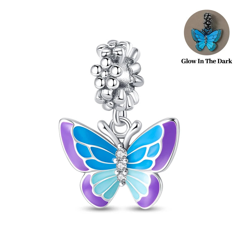 Springtime 925 Silver Gem Butterfly Dragonfly Flowers Charms Pendant Fit Pandach 925 Original Bracelets DIY Little Fresh Jewelry