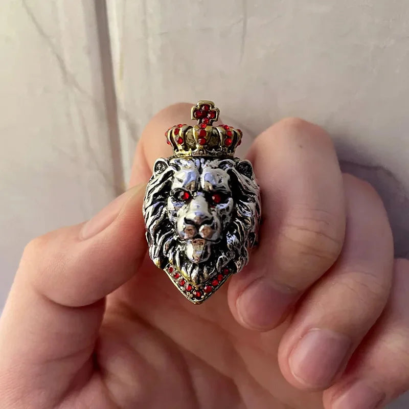 Retro Crown Lion Ring For Men Silver Color Punk Gothic Adjustable Open Ring Rock Hip Hop Handmade Jewelry Accessories Man Gift - Madeinsea©
