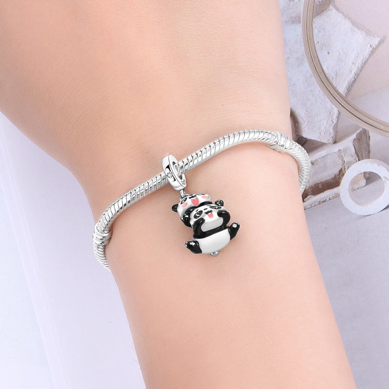 PANPOKI 925 Sterling Silver Cute Panda Animals Beads Original Pendants Bracelet Charm Jewelry Party DIY Trendy Gifts