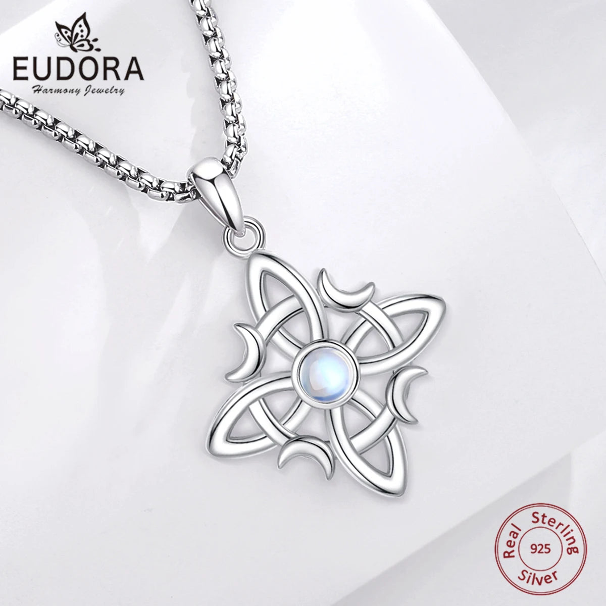 Eudora Nudo de Bruja Plata 925 Original Witches Knot Necklaces for Women Moonstone Celtic Knot Amulet Pendant Wicca Jewelry GIft
